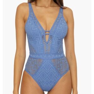 NEW BECCA  Crochet Plunge Neck One Piece Swimsuit